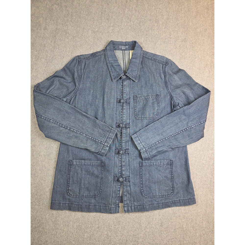 Liz Claiborne Jeans Denim Chore Coat Unique Chinese knot Toggle Button Size M